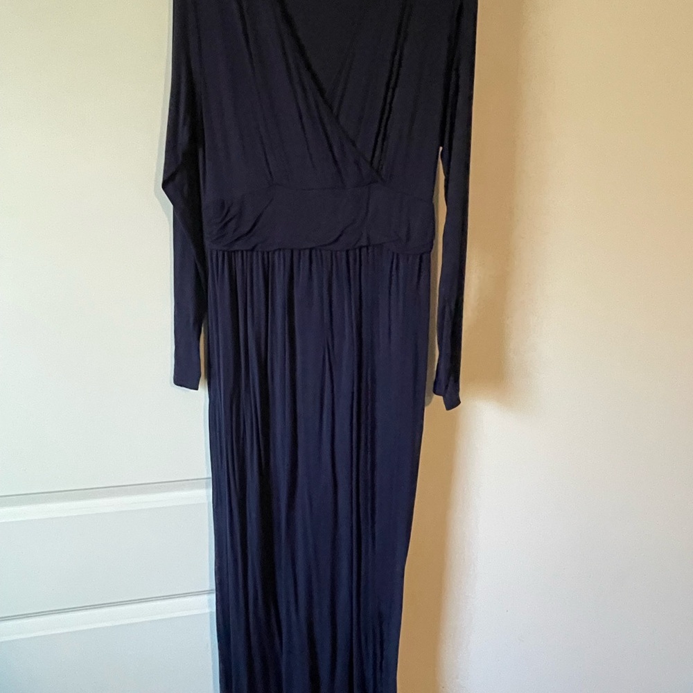 Blue Long Sleeve V-Neck Midi Gown